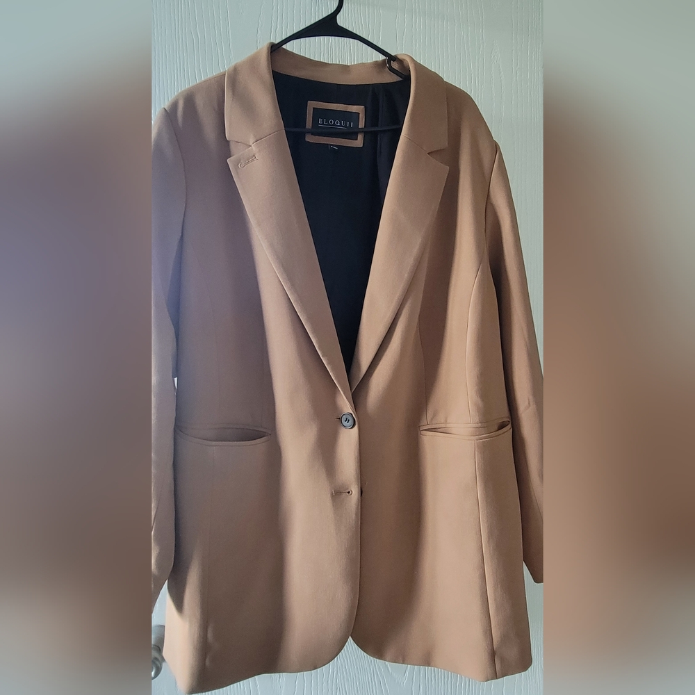 Eloquii Camel Colored Blazer with Button Detail